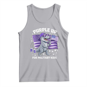 Dinosaur Military Kids Tank Top Purple Up For Military Child Month Patriotic USA Flag TS10 Athletic Heather Print Your Wear