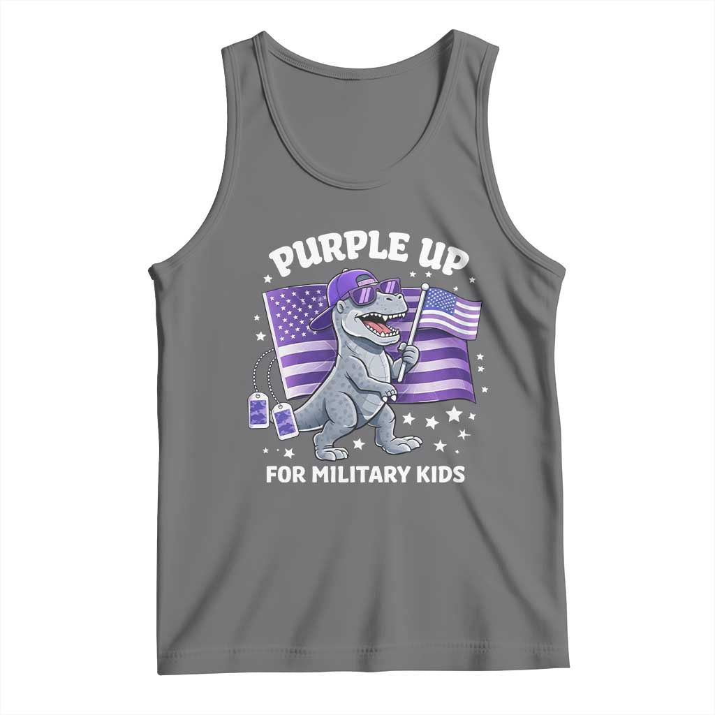Dinosaur Military Kids Tank Top Purple Up For Military Child Month Patriotic USA Flag TS10 Black Heather Print Your Wear