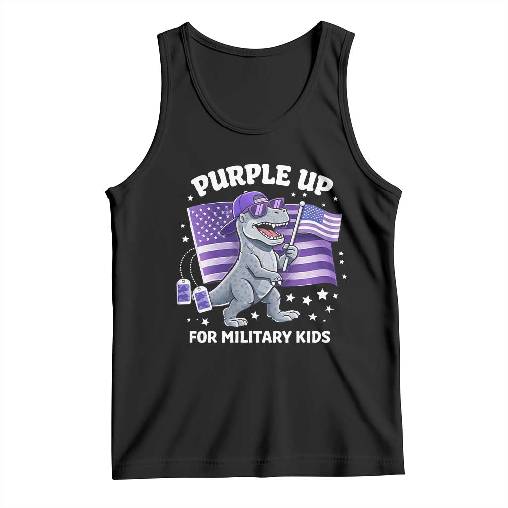 Dinosaur Military Kids Tank Top Purple Up For Military Child Month Patriotic USA Flag TS10 Black Print Your Wear