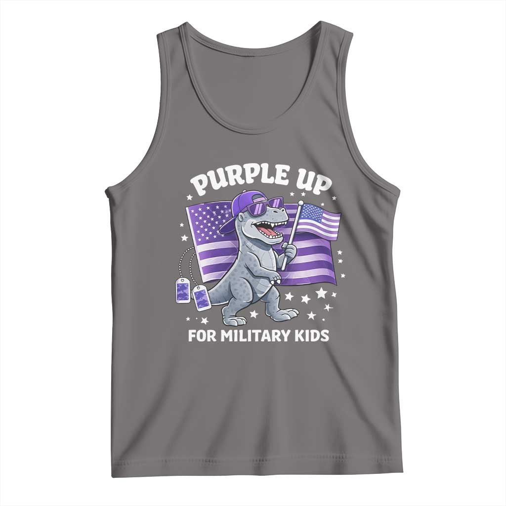 Dinosaur Military Kids Tank Top Purple Up For Military Child Month Patriotic USA Flag TS10 Deep Heather Print Your Wear
