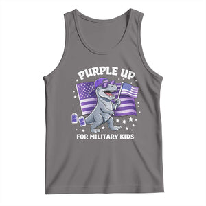 Dinosaur Military Kids Tank Top Purple Up For Military Child Month Patriotic USA Flag TS10 Deep Heather Print Your Wear
