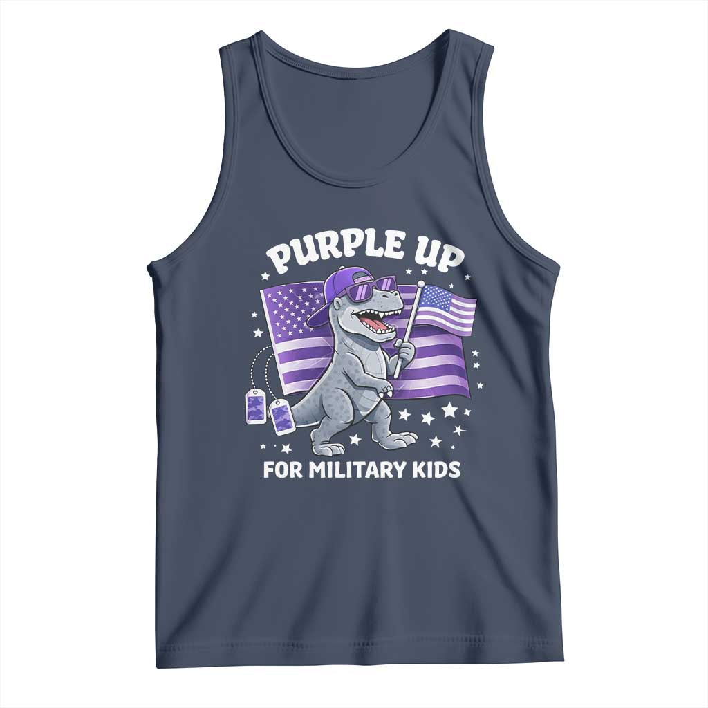 Dinosaur Military Kids Tank Top Purple Up For Military Child Month Patriotic USA Flag TS10 Navy Print Your Wear