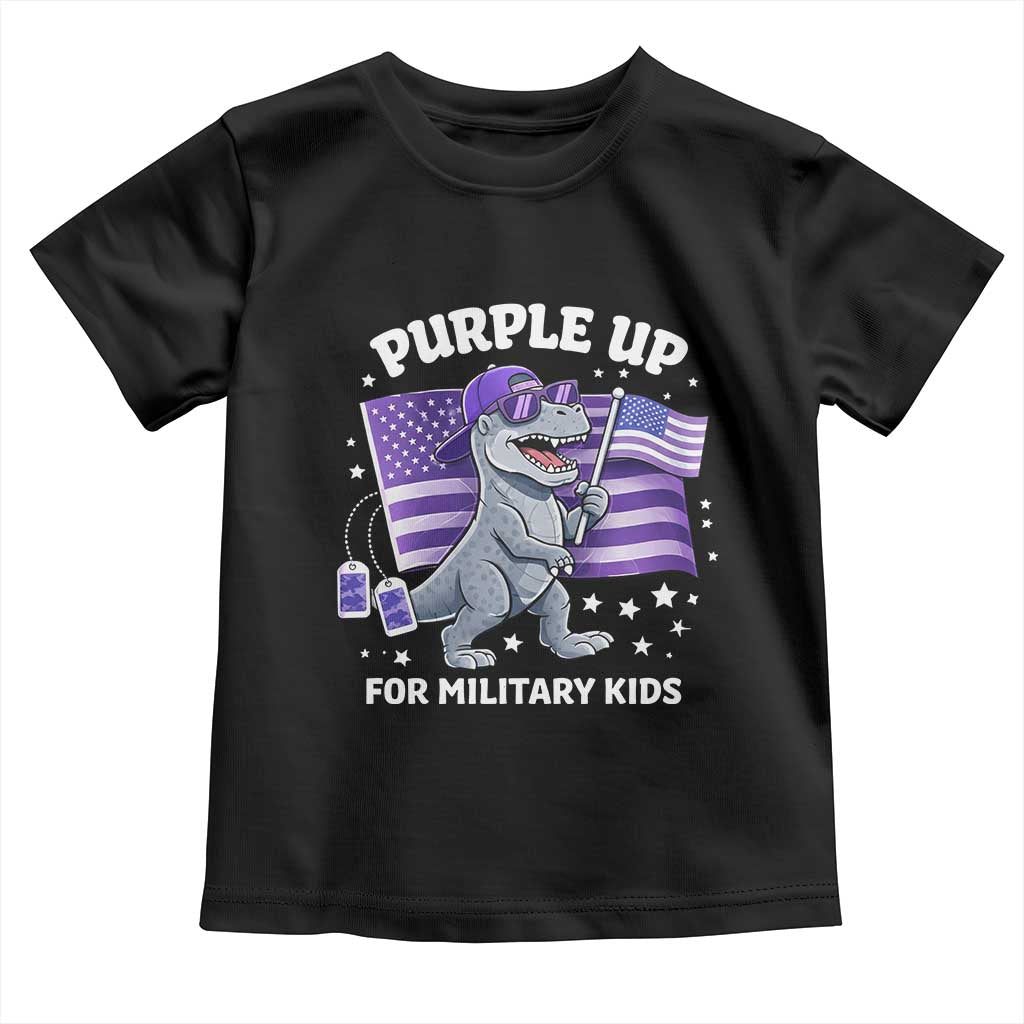 Dinosaur Military Kids Toddler T Shirt Purple Up For Military Child Month Patriotic USA Flag TS10 Black Print Your Wear