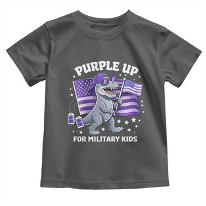Dinosaur Military Kids Toddler T Shirt Purple Up For Military Child Month Patriotic USA Flag TS10 Dark Heather Print Your Wear