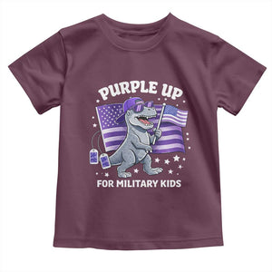 Dinosaur Military Kids Toddler T Shirt Purple Up For Military Child Month Patriotic USA Flag TS10 Maroon Print Your Wear