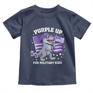 Dinosaur Military Kids Toddler T Shirt Purple Up For Military Child Month Patriotic USA Flag TS10 Navy Print Your Wear