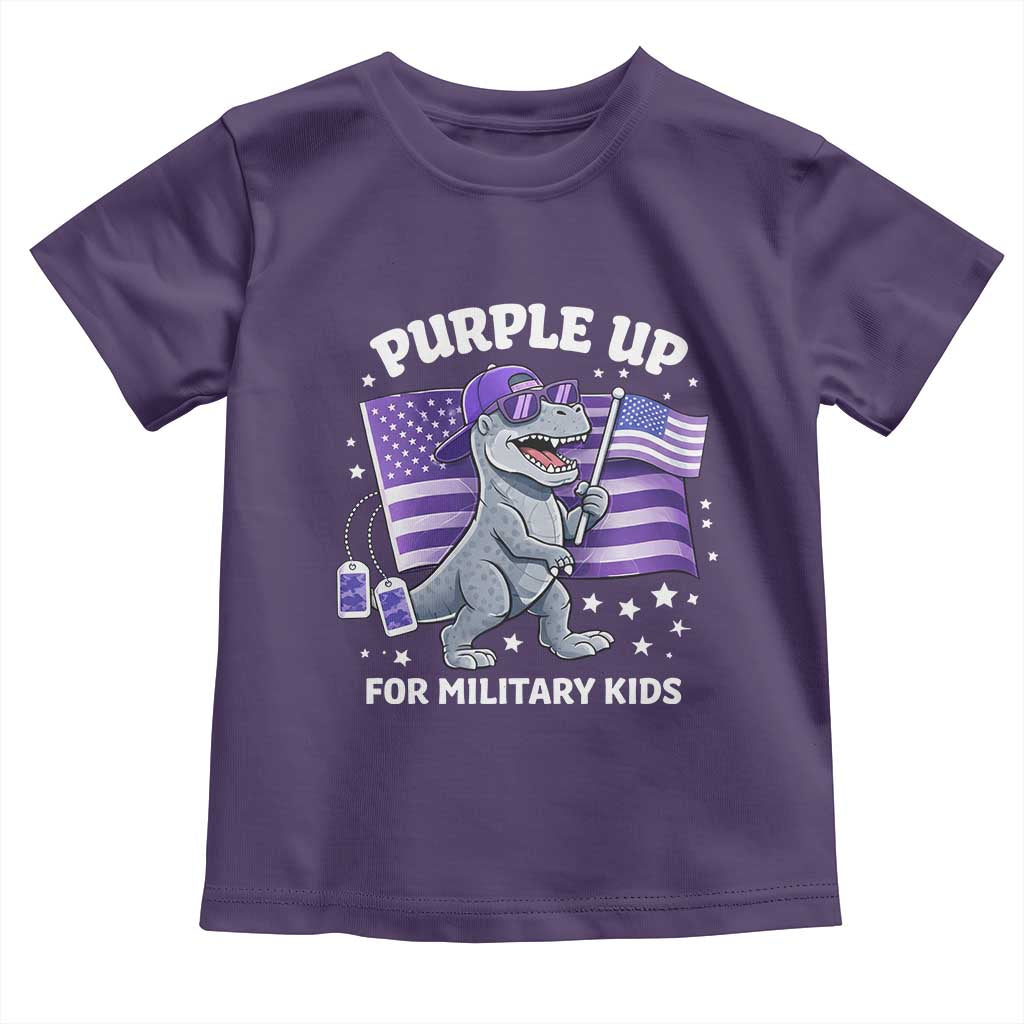 Dinosaur Military Kids Toddler T Shirt Purple Up For Military Child Month Patriotic USA Flag TS10 Purple Print Your Wear