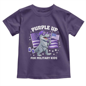 Dinosaur Military Kids Toddler T Shirt Purple Up For Military Child Month Patriotic USA Flag TS10 Purple Print Your Wear