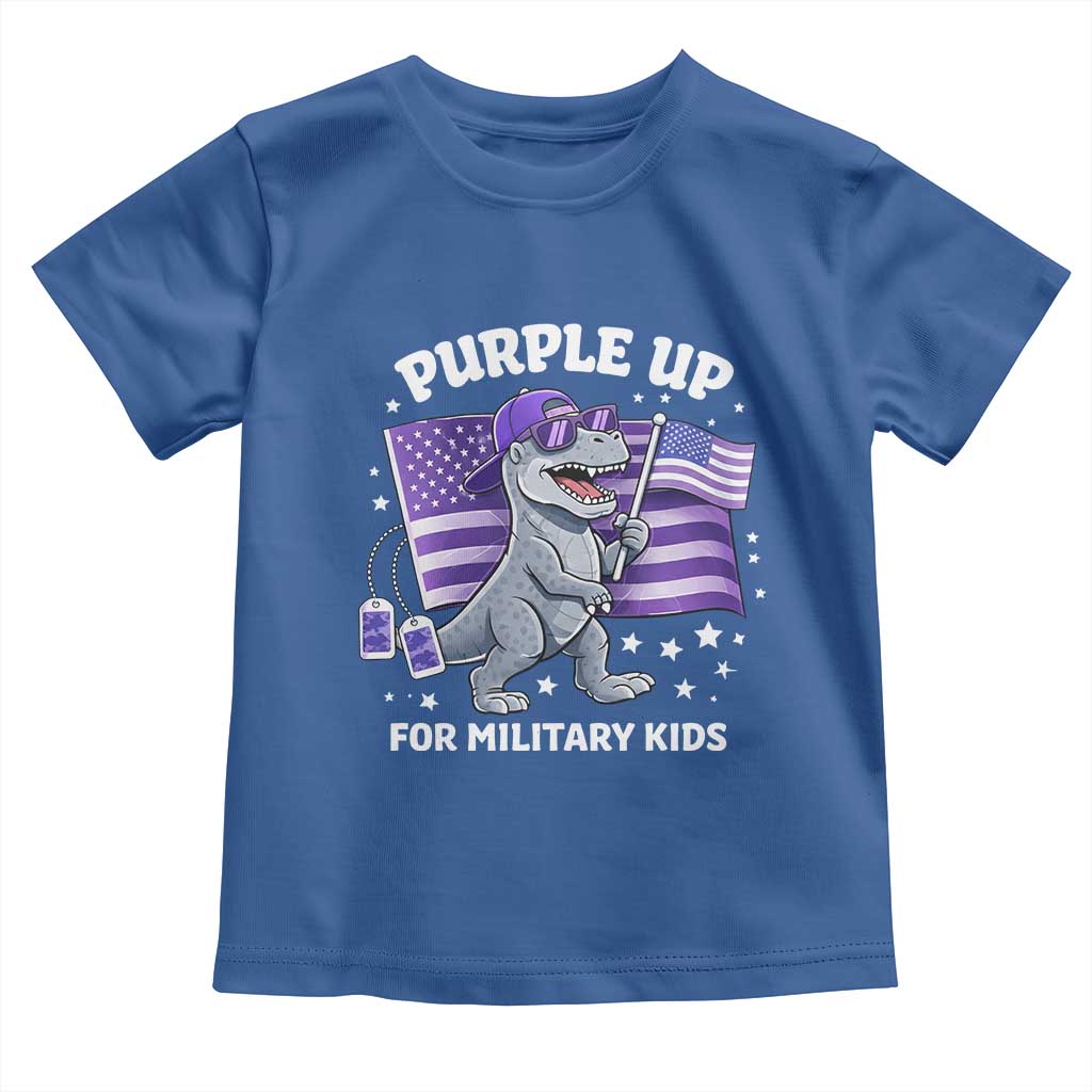 Dinosaur Military Kids Toddler T Shirt Purple Up For Military Child Month Patriotic USA Flag TS10 Royal Blue Print Your Wear