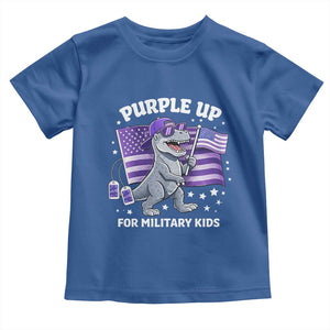 Dinosaur Military Kids Toddler T Shirt Purple Up For Military Child Month Patriotic USA Flag TS10 Royal Blue Print Your Wear
