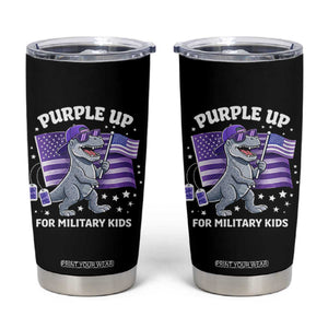 Dinosaur Military Kids Tumbler Cup Purple Up For Military Child Month Patriotic USA Flag TS10 Black Print Your Wear