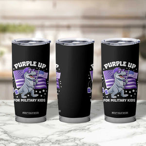 Dinosaur Military Kids Tumbler Cup Purple Up For Military Child Month Patriotic USA Flag TS10 Print Your Wear