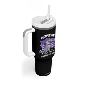 Dinosaur Military Kids Tumbler With Handle Purple Up For Military Child Month Patriotic USA Flag TS10 Print Your Wear