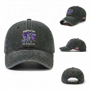 Dinosaur Military Kids Washed Cotton Baseball Cap Purple Up For Military Child Month Patriotic USA Flag TS10 Washed Cap Universal Fit Dark Green Print Your Wear