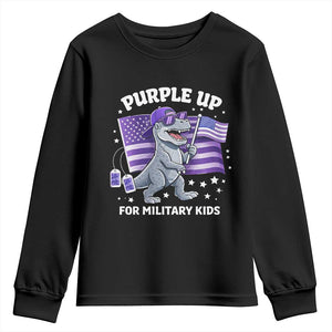 Dinosaur Military Kids Youth Sweatshirt Purple Up For Military Child Month Patriotic USA Flag TS10 Black Print Your Wear