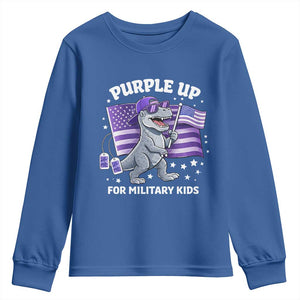 Dinosaur Military Kids Youth Sweatshirt Purple Up For Military Child Month Patriotic USA Flag TS10 Royal Blue Print Your Wear