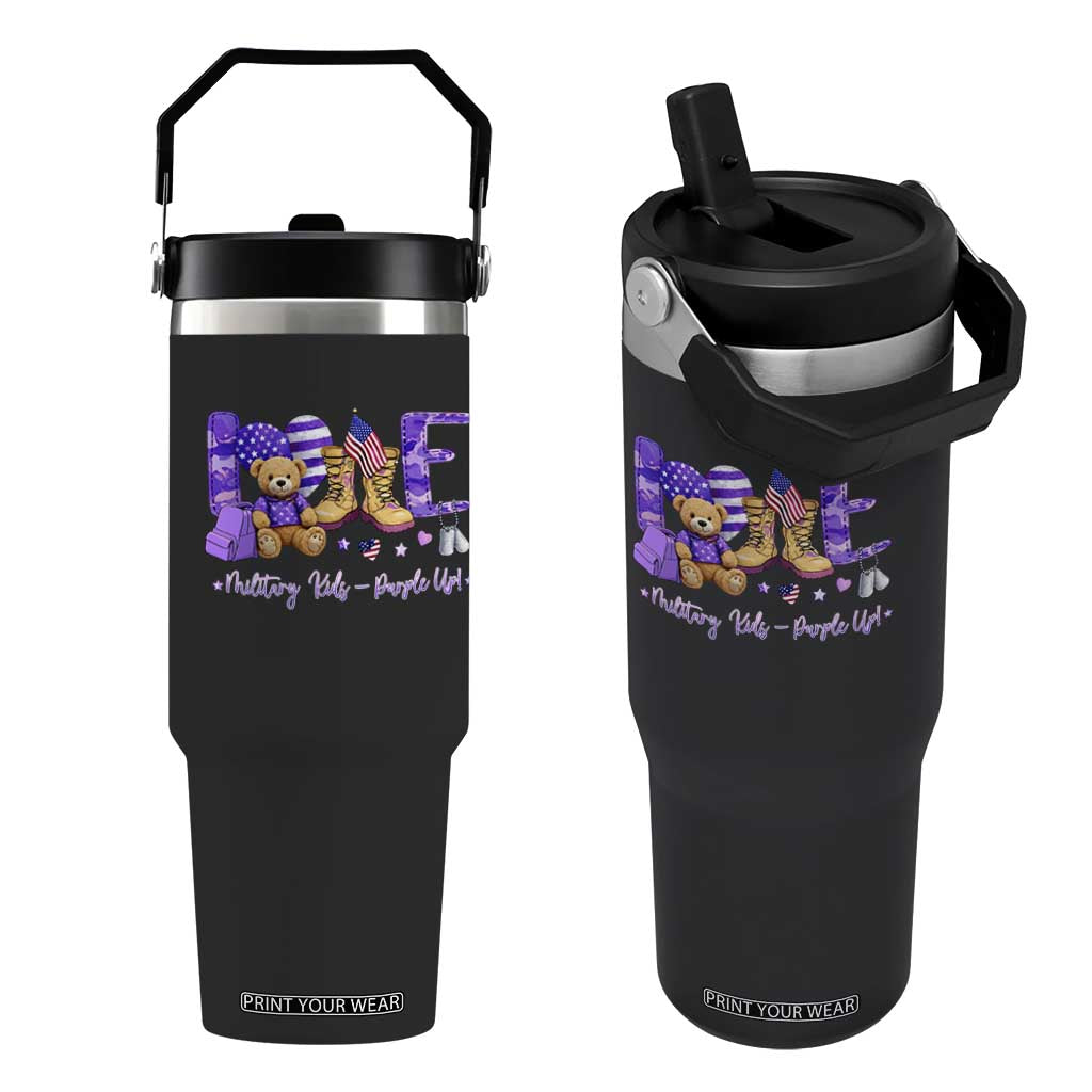 Purple Up Military Kids Flip Straw Tumbler Month Of Military Child Army TS10 One Size: 30 oz Black Print Your Wear