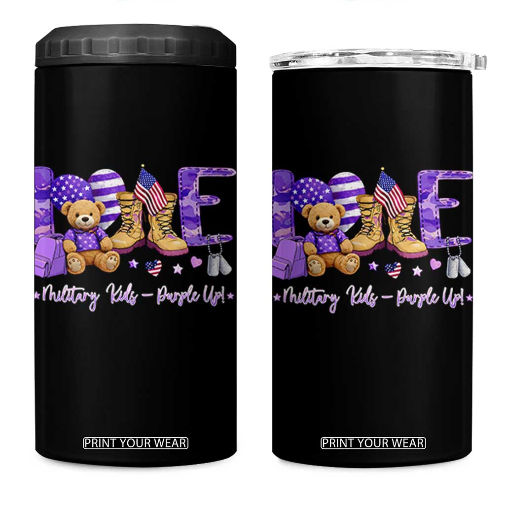 Purple Up Military Kids 4 in 1 Can Cooler Tumbler Month Of Military Child Army TS10 One Size: 16 oz Black Print Your Wear