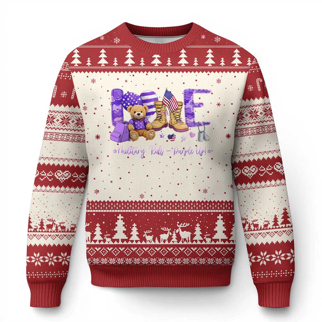 Purple Up Military Kids Ugly Christmas Sweater Month Of Military Child Army TS10 Beige Red Print Your Wear