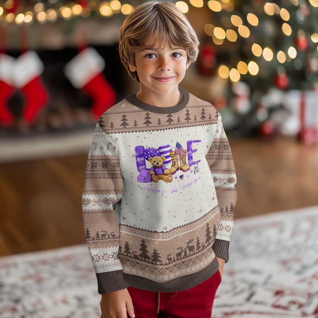 Purple Up Military Kids Ugly Christmas Sweater Month Of Military Child Army TS10 Mocha Mousse Print Your Wear