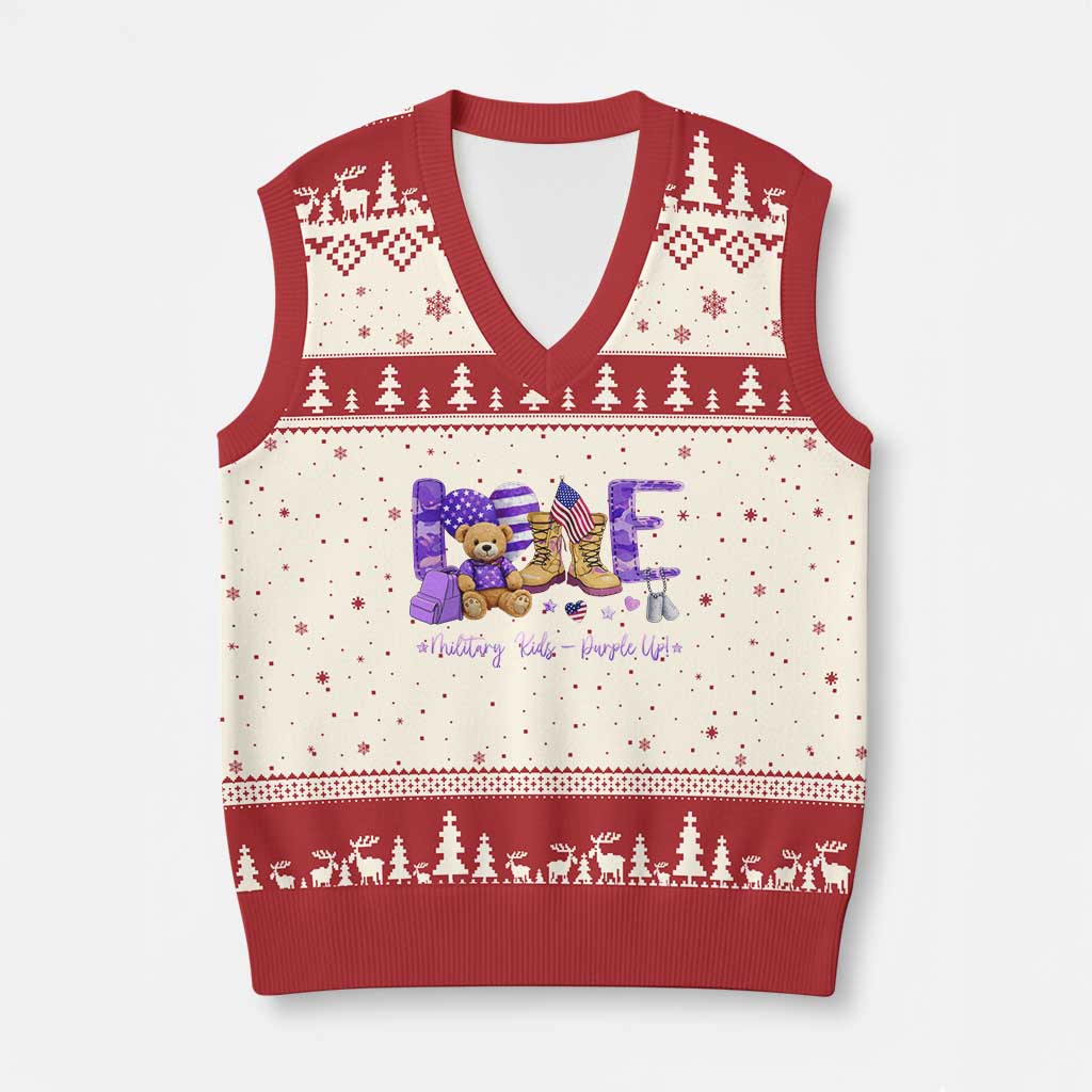 Purple Up Military Kids V-Neck Knit Sweater Vest Month Of Military Child Army TS10 Beige Red Print Your Wear