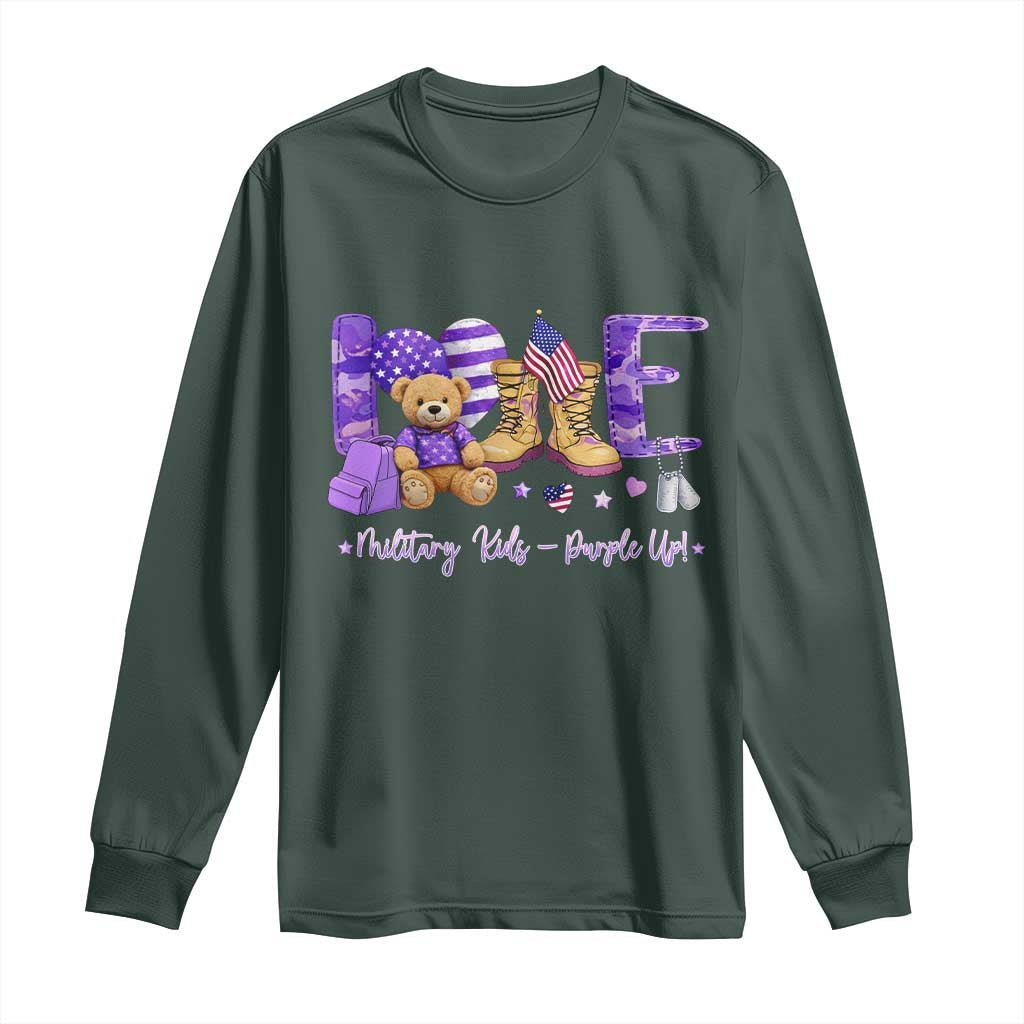 Purple Up Military Kids Long Sleeve Shirt Month Of Military Child Army TS10 Dark Forest Green Print Your Wear