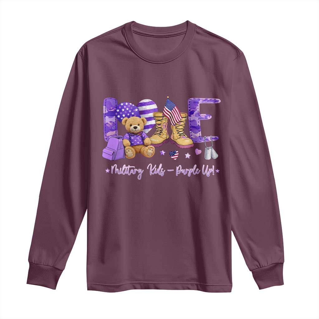 Purple Up Military Kids Long Sleeve Shirt Month Of Military Child Army TS10 Maroon Print Your Wear