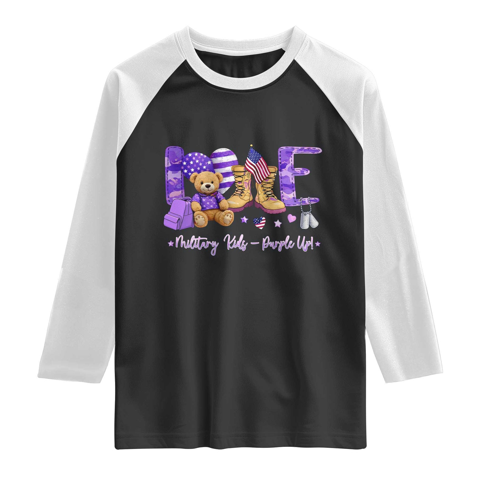 Purple Up Military Kids Raglan Shirt Month Of Military Child Army TS10 Black White Print Your Wear