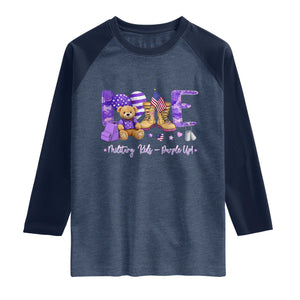 Purple Up Military Kids Raglan Shirt Month Of Military Child Army TS10 Heather Denim Navy Print Your Wear