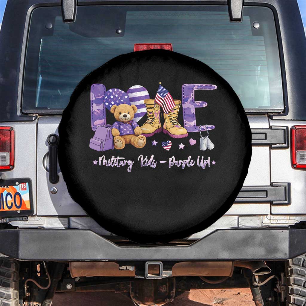 Purple Up Military Kids Spare Tire Cover Month Of Military Child Army TS10 No hole Black Print Your Wear