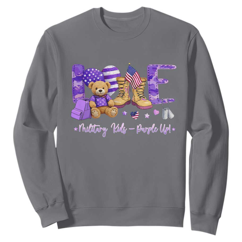 Purple Up Military Kids Sweatshirt Month Of Military Child Army TS10 Charcoal Print Your Wear