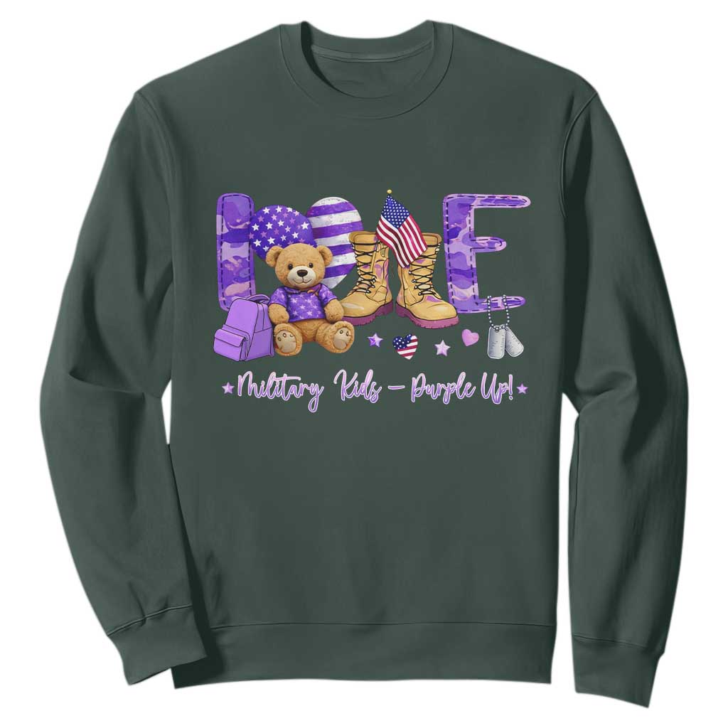 Purple Up Military Kids Sweatshirt Month Of Military Child Army TS10 Dark Forest Green Print Your Wear