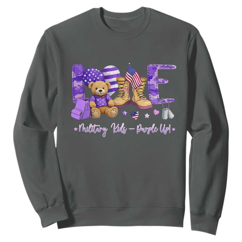 Purple Up Military Kids Sweatshirt Month Of Military Child Army TS10 Dark Heather Print Your Wear