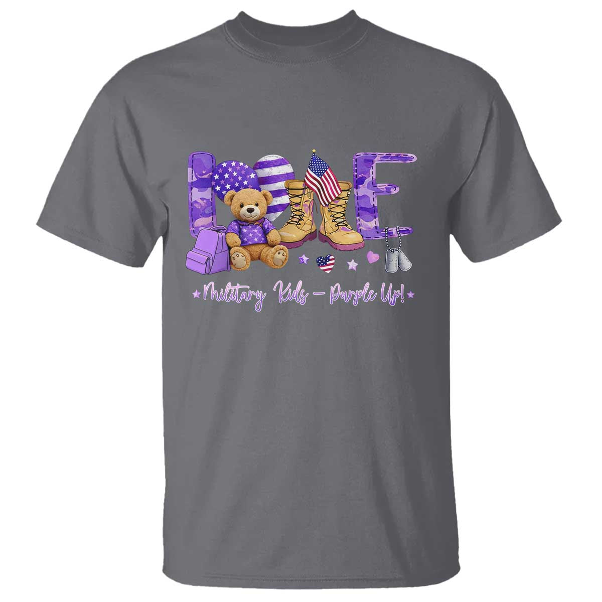 Purple Up Military Kids T Shirt Month Of Military Child Army TS10 Charcoal Print Your Wear