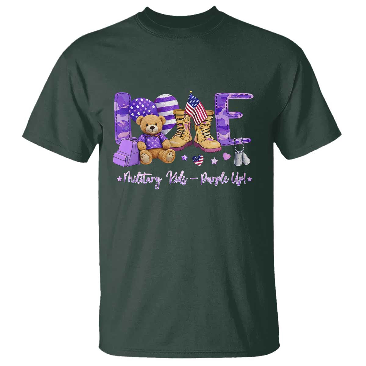 Purple Up Military Kids T Shirt Month Of Military Child Army TS10 Dark Forest Green Print Your Wear