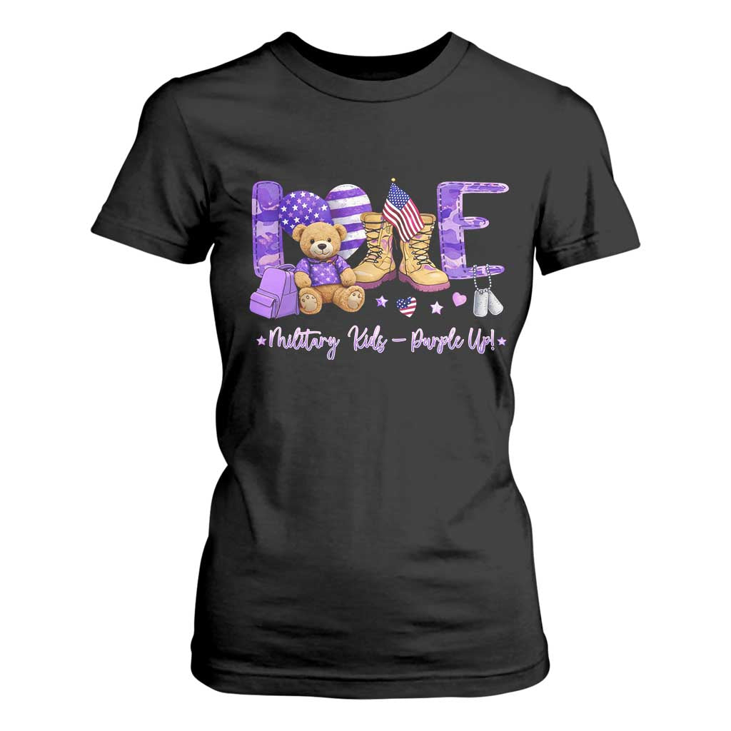 Purple Up Military Kids T Shirt For Women Month Of Military Child Army TS10 Black Print Your Wear