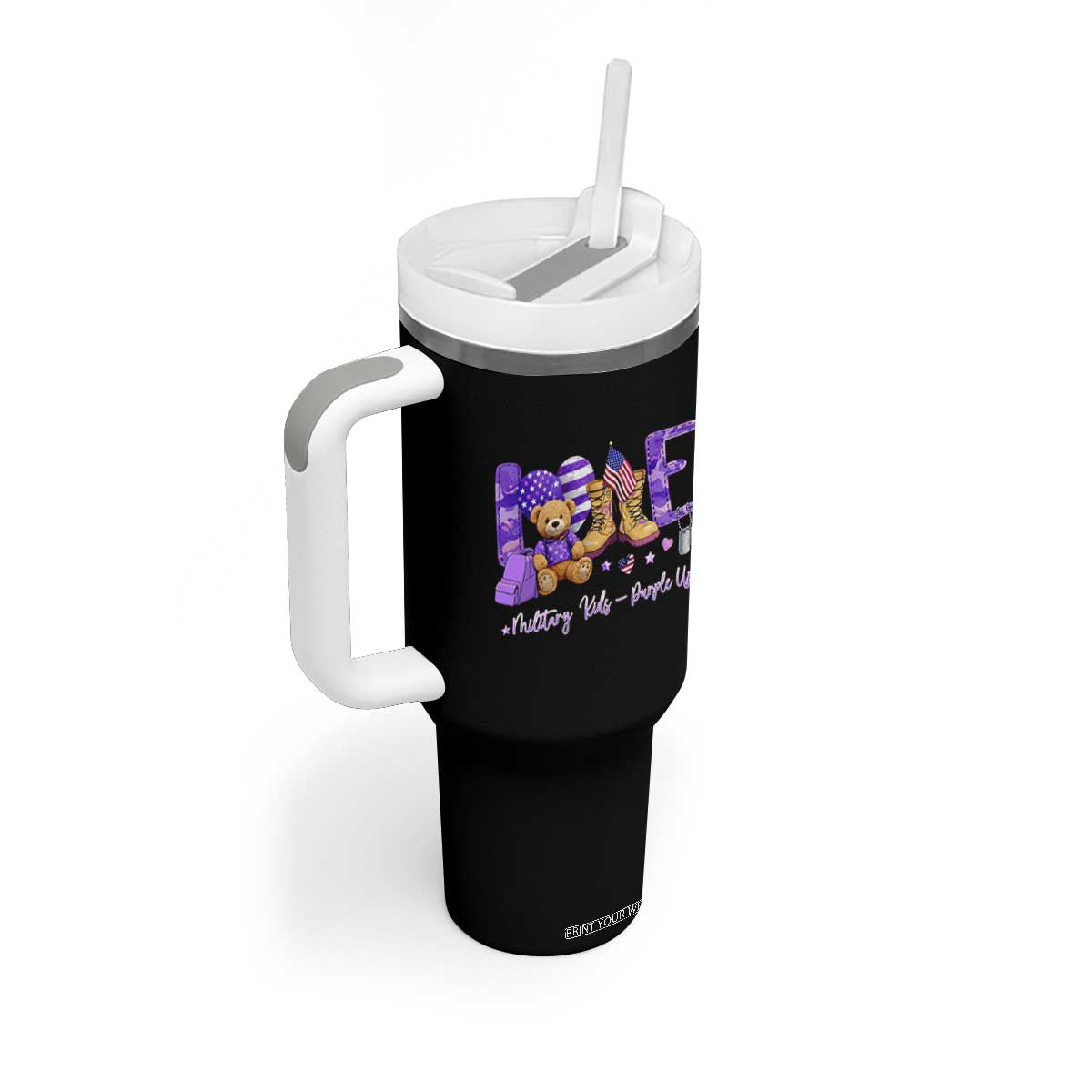Purple Up Military Kids Tumbler With Handle Month Of Military Child Army TS10 Print Your Wear