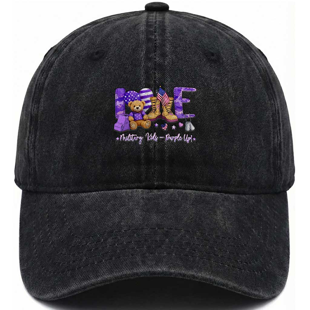 Purple Up Military Kids Washed Cotton Baseball Cap Month Of Military Child Army TS10 Washed Cap Universal Fit Black Print Your Wear