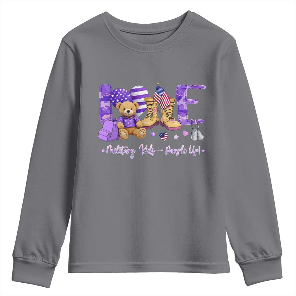Purple Up Military Kids Youth Sweatshirt Month Of Military Child Army TS10 Charcoal Print Your Wear