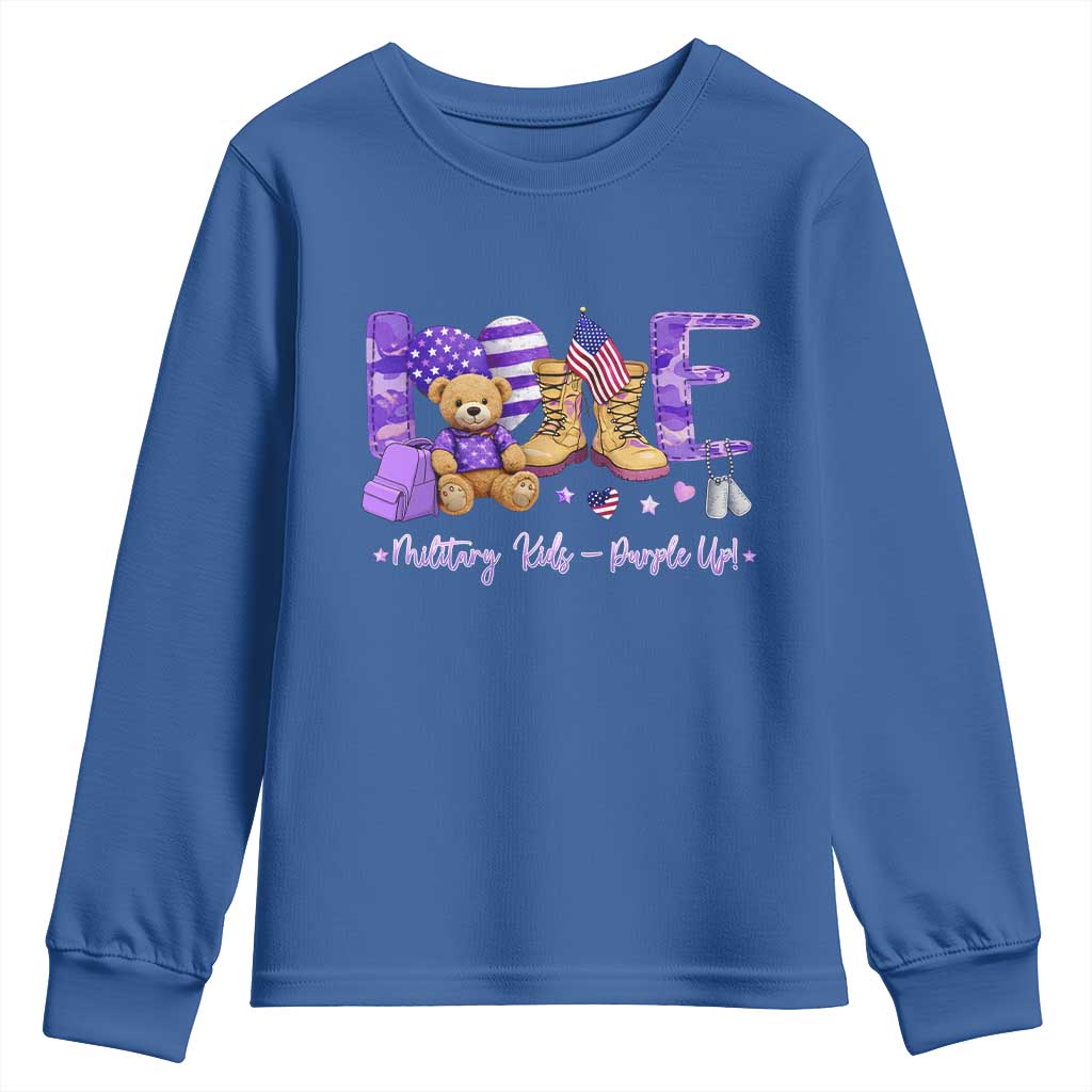 Purple Up Military Kids Youth Sweatshirt Month Of Military Child Army TS10 Royal Blue Print Your Wear