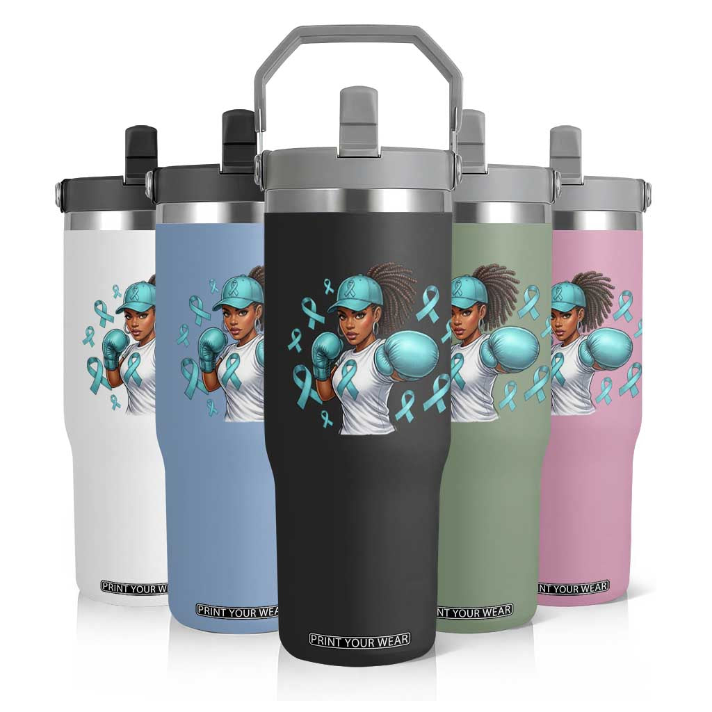 Black Women Fight Sexual Assault Awareness Flip Straw Tumbler African American Teal Ribbon Support TS10 Print Your Wear
