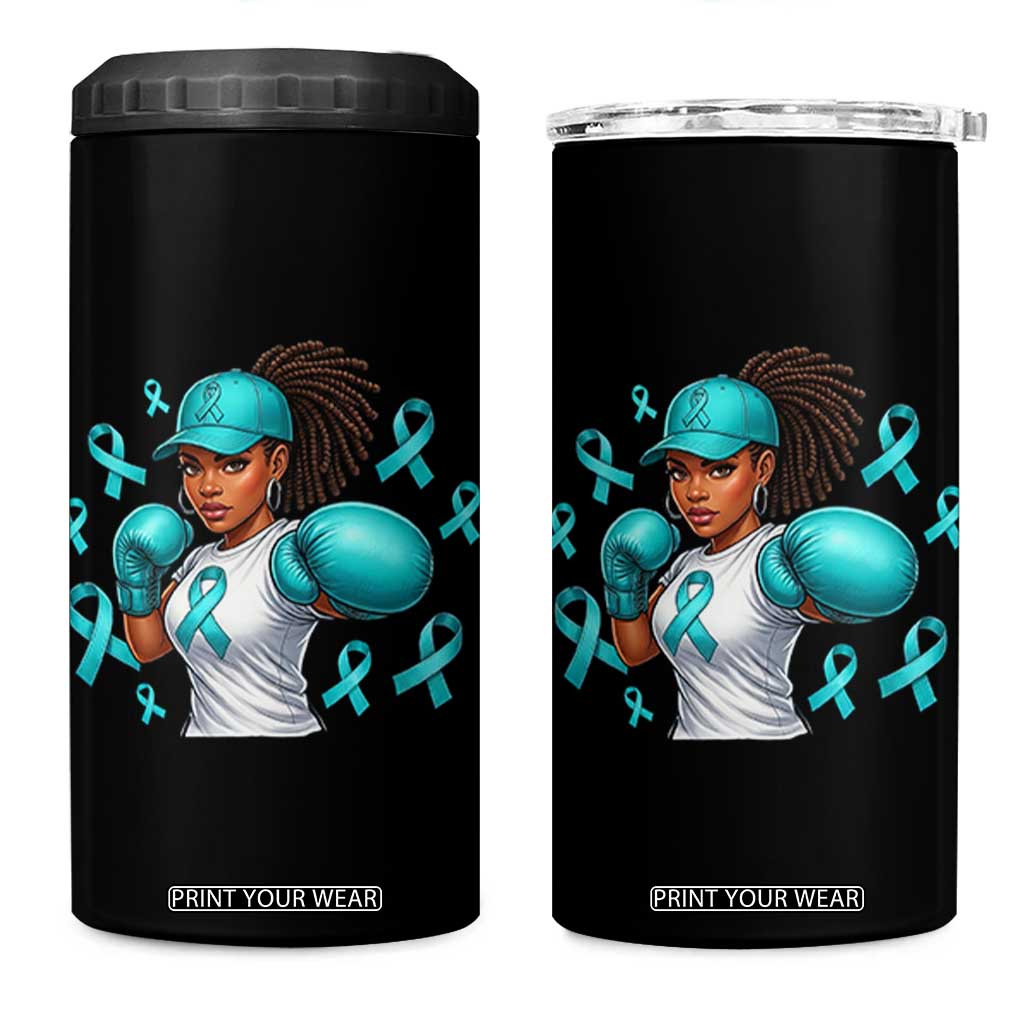 Black Women Fight Sexual Assault Awareness 4 in 1 Can Cooler Tumbler African American Teal Ribbon Support TS10 One Size: 16 oz Black Print Your Wear