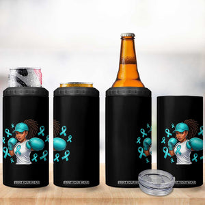 Black Women Fight Sexual Assault Awareness 4 in 1 Can Cooler Tumbler African American Teal Ribbon Support TS10 Print Your Wear