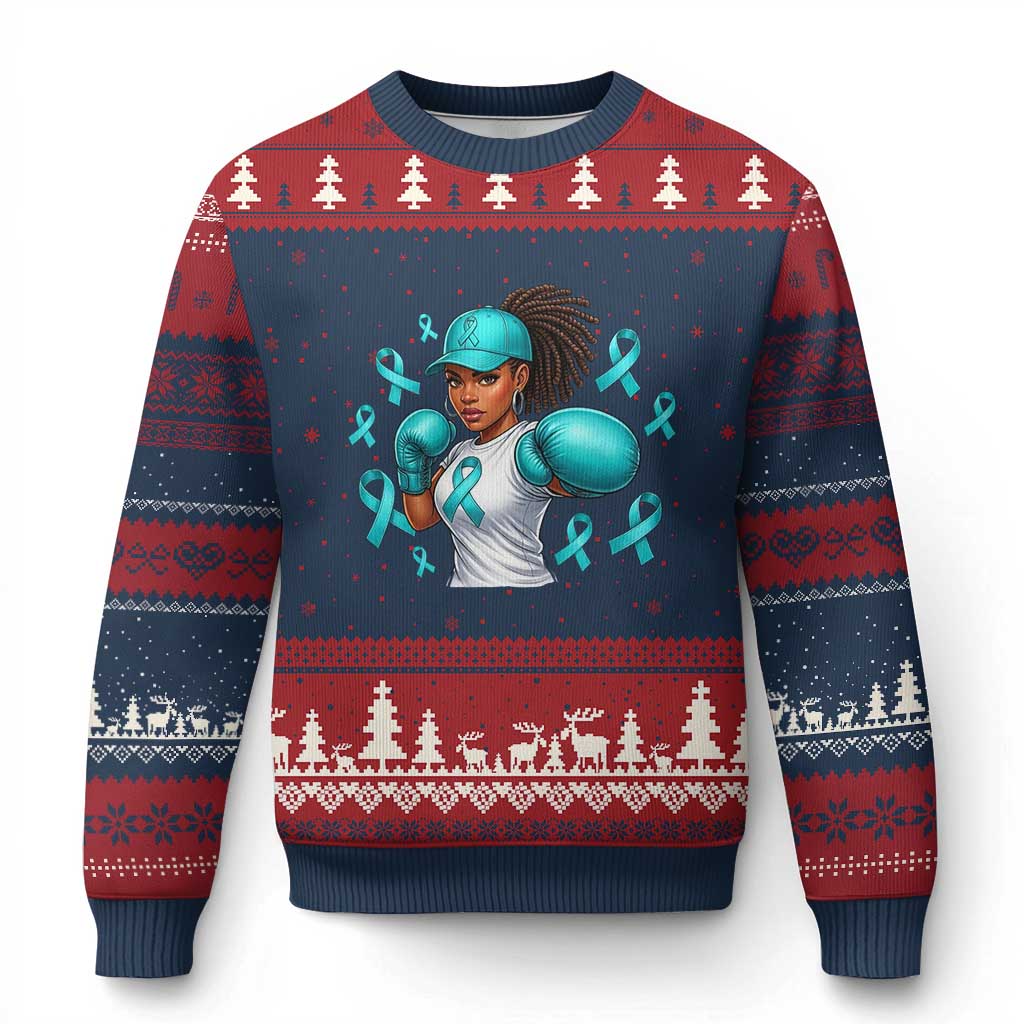 Black Women Fight Sexual Assault Awareness Ugly Christmas Sweater African American Teal Ribbon Support TS10 Navy Red Print Your Wear