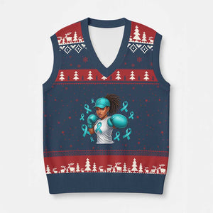 Black Women Fight Sexual Assault Awareness V-Neck Knit Sweater Vest African American Teal Ribbon Support TS10 Navy Red Print Your Wear
