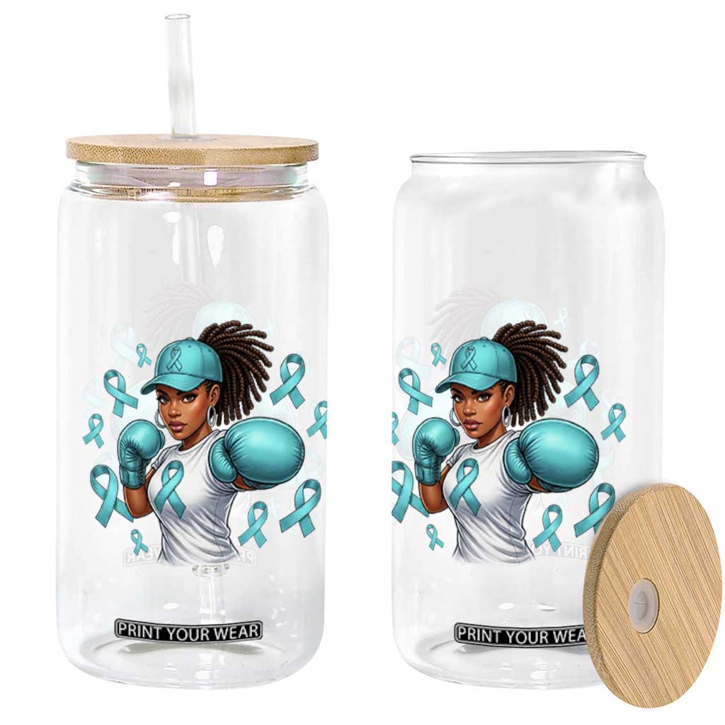 Black Women Fight Sexual Assault Awareness Glass Can African American Teal Ribbon Support TS10 Print Your Wear