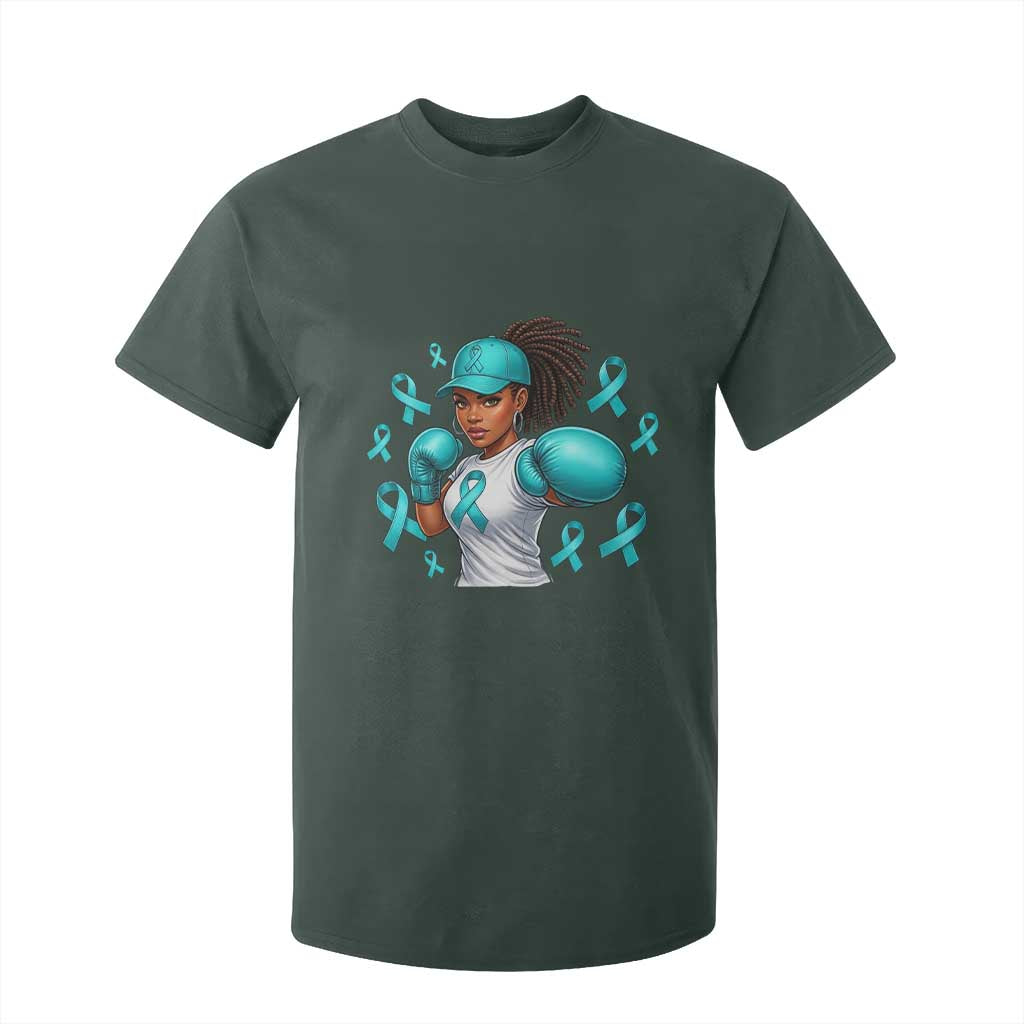 Black Women Fight Sexual Assault Awareness T Shirt For Kid African American Teal Ribbon Support TS10 Dark Forest Green Print Your Wear