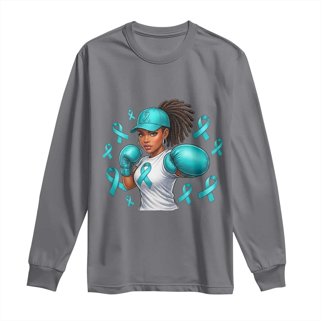 Black Women Fight Sexual Assault Awareness Long Sleeve Shirt African American Teal Ribbon Support TS10 Charcoal Print Your Wear