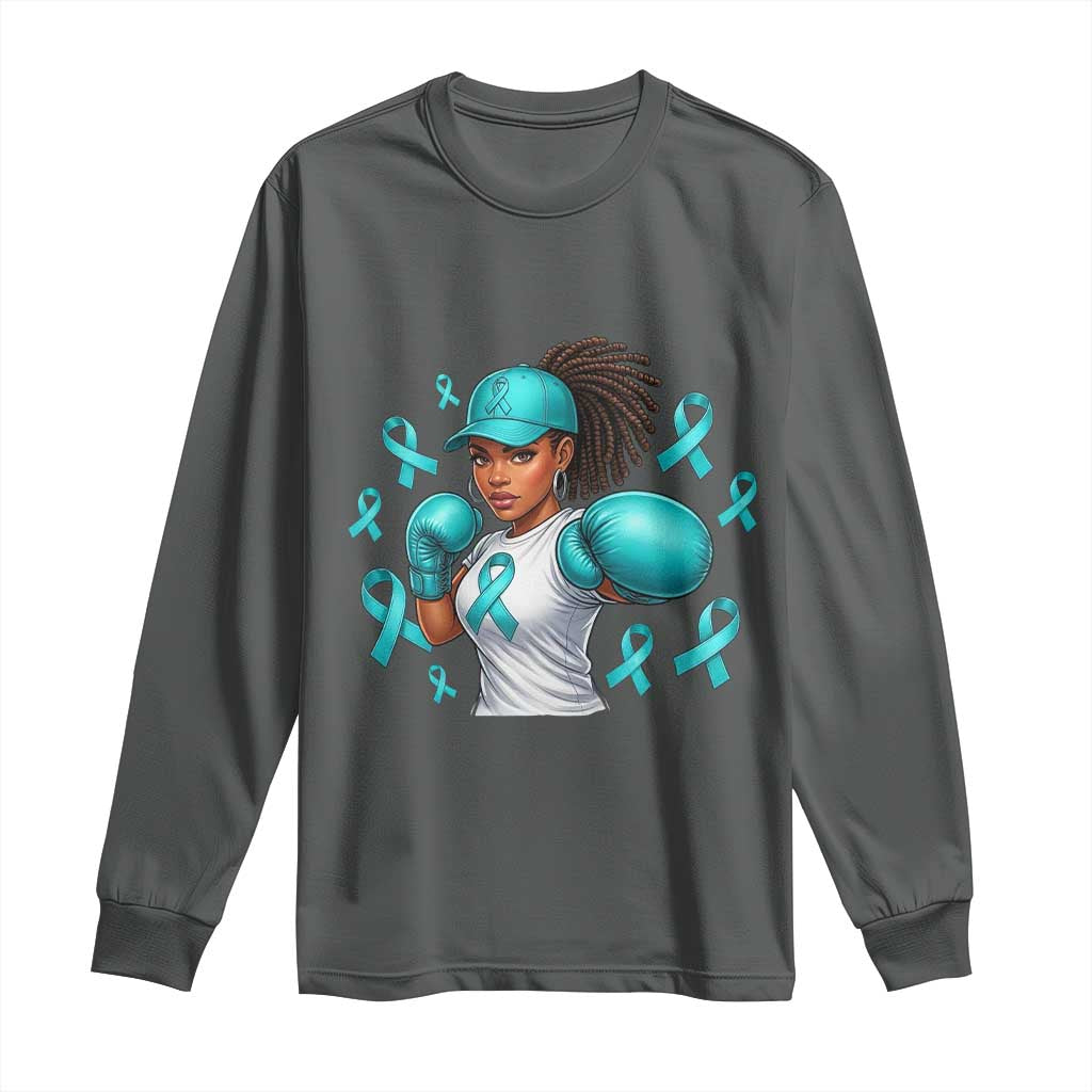 Black Women Fight Sexual Assault Awareness Long Sleeve Shirt African American Teal Ribbon Support TS10 Dark Heather Print Your Wear