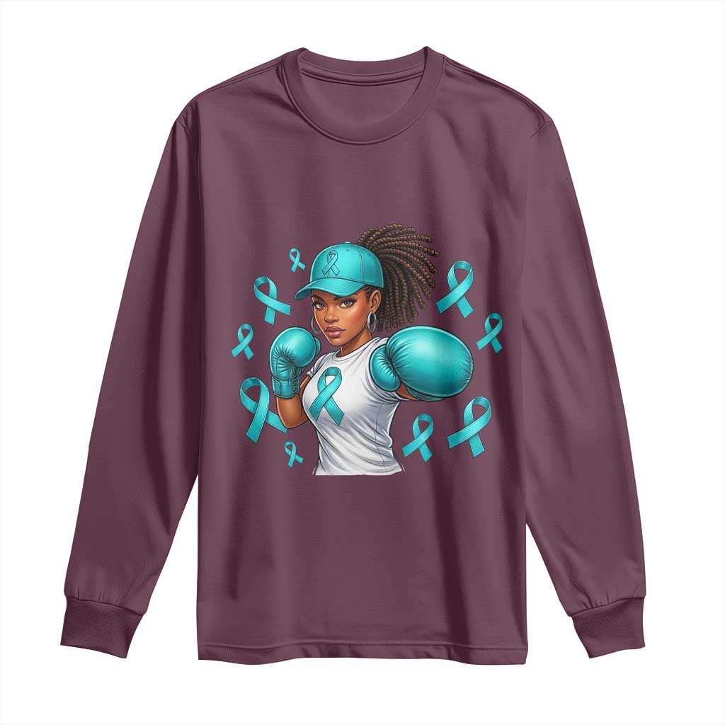 Black Women Fight Sexual Assault Awareness Long Sleeve Shirt African American Teal Ribbon Support TS10 Maroon Print Your Wear